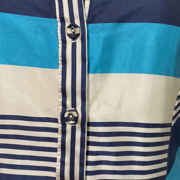 Eva by Eva Franco Blue/White Striped Collared Button Front Pleated Dress Size 4 - Picture 7 of 8